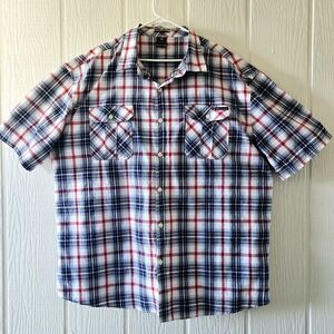 ENYCE Sean Combs Classic Red & Blue Plaid Button Down Short Sleeve Pockets 6X